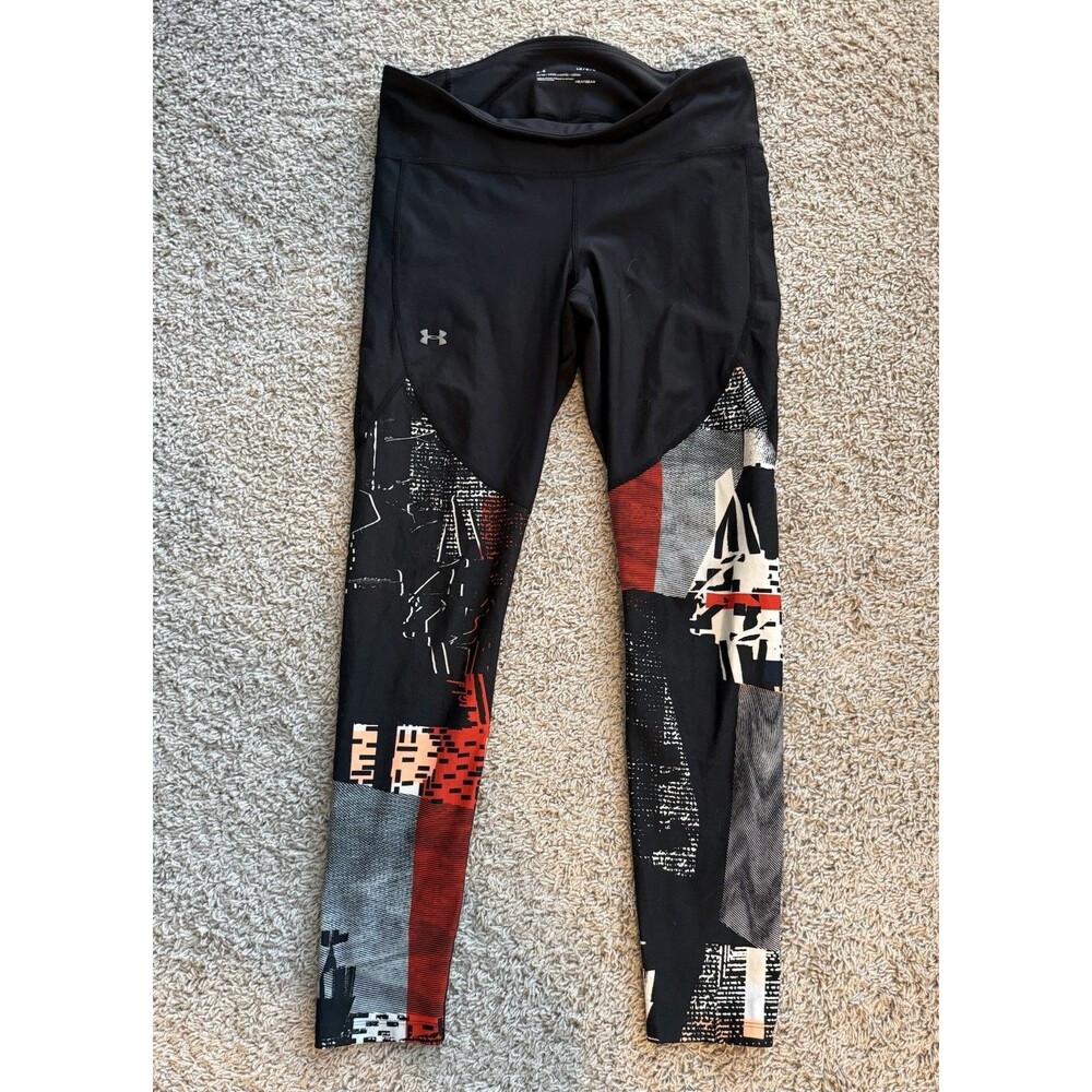 Under Armour Leggings Womens Medium Black Vanish Print Running Training Yoga 29"